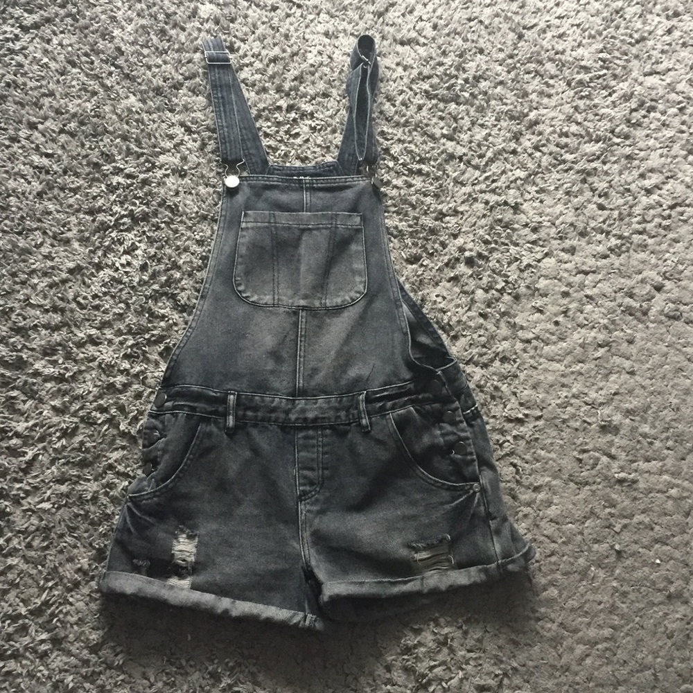 Black overall shorts